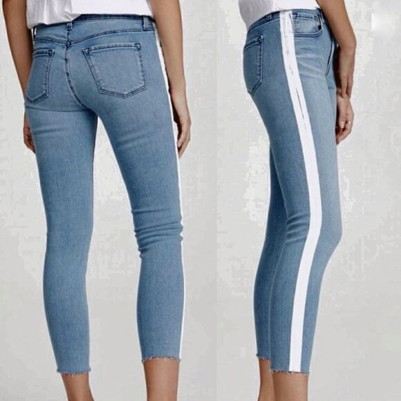 J Brand Standstill Side Stripe Jeans Cropped Raw Cut Hem Denim - Picture 3 of 6